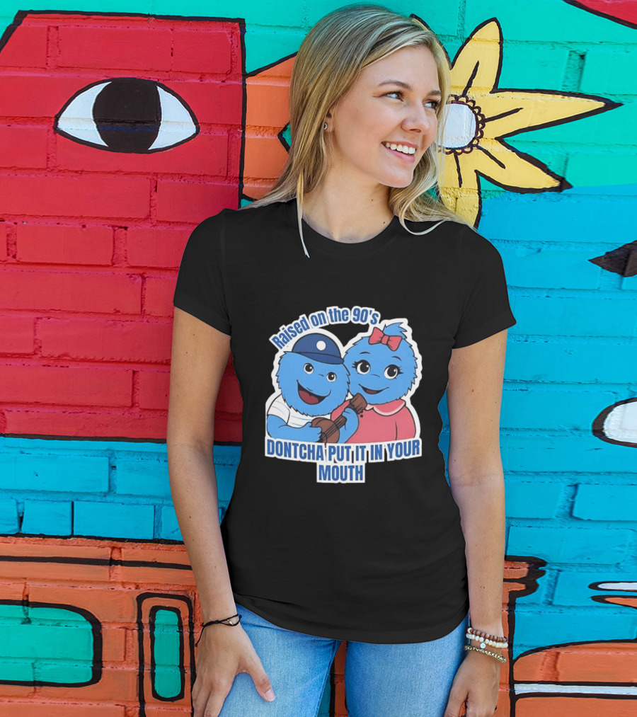 Raised On The 90's Blue Monster Dontcha Put It In Your Mouth Retro Characters T-Shirt