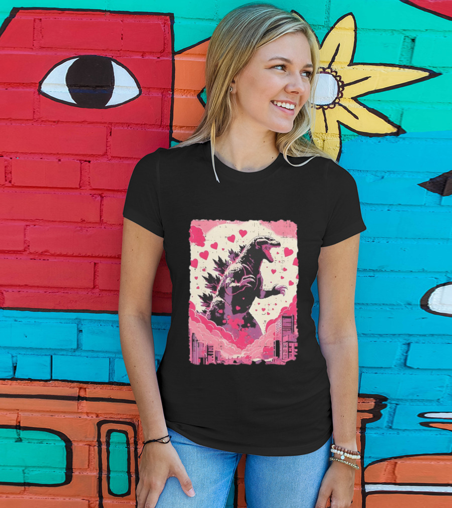 Valentines Day Love Japanese Kaiju Monster With Hearts For Men Women T-Shirt