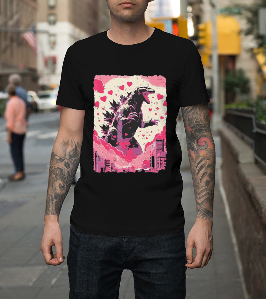 Valentines Day Love Japanese Kaiju Monster With Hearts For Men Women T-Shirt