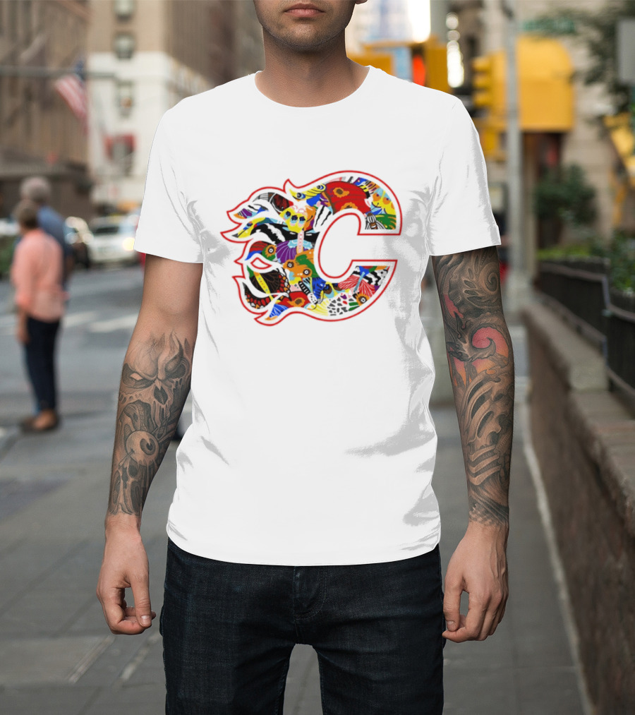 Calgary Flames Pride Night Colorful C Flag T-Shirt