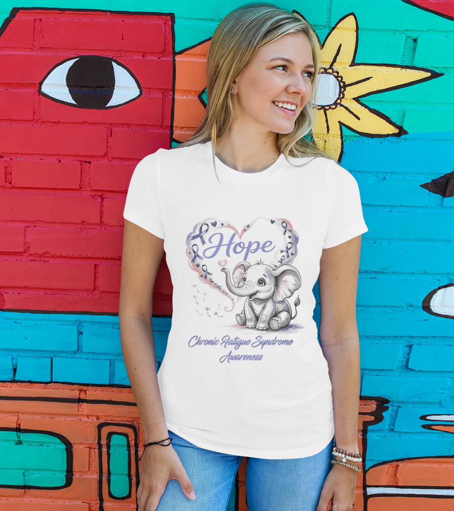 Elephant Hope Heart Chronic Fatigue Syndrome Awareness T-Shirt
