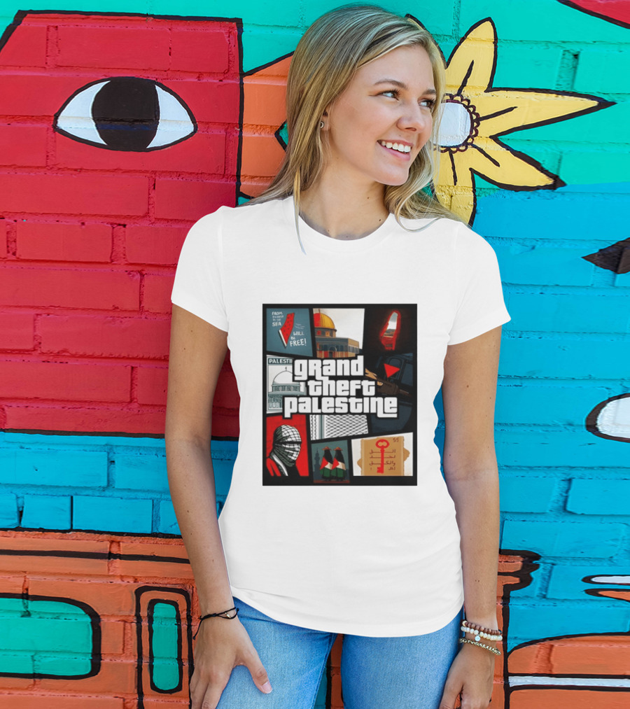 Grand Theft Palestine Dome Of The Rock Sea To Sea Free Palestine RPG Key 55 Flag Cover T-Shirt