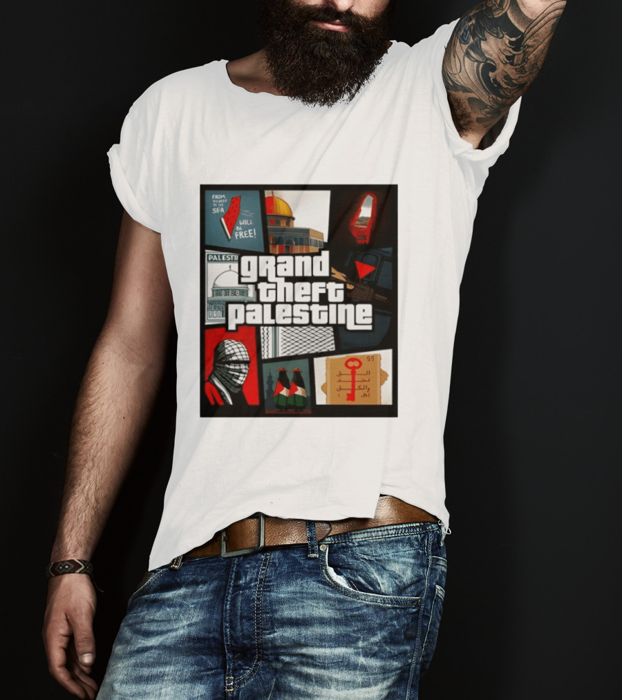Grand Theft Palestine Dome Of The Rock Sea To Sea Free Palestine RPG Key 55 Flag Cover T-Shirt