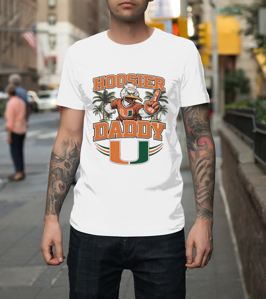 Miami Hurricanes Hoosier Daddy Sebastian The Ibis Number One Fan Palm Trees T-Shirt