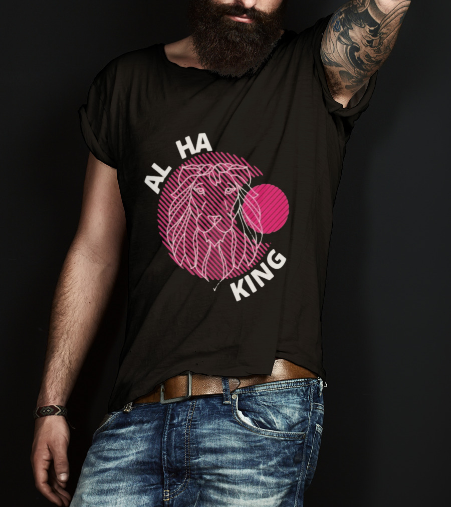 ALPHA KING Lion Graphic Bold Pink Stripes T-Shirt