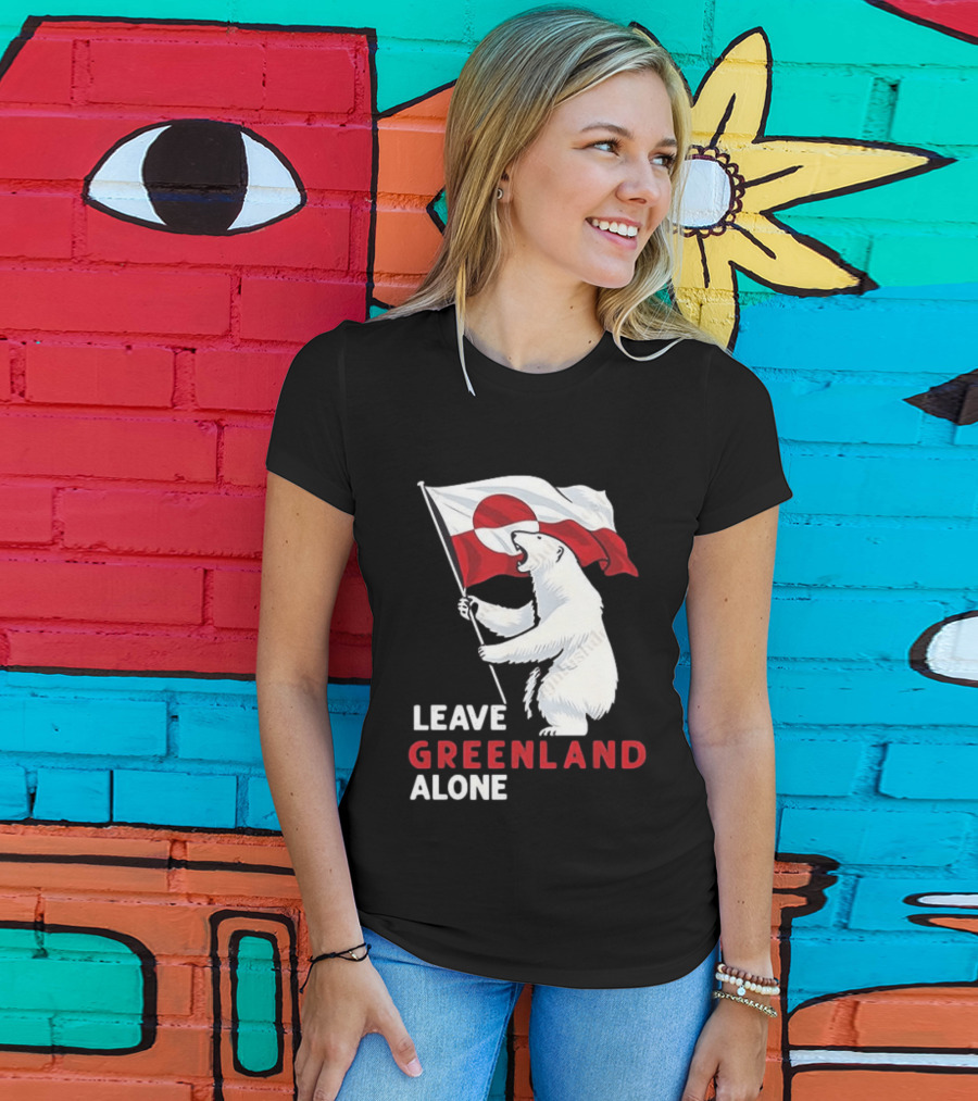 Leave Greenland Alone Polar Bear Holding Flag T-Shirt
