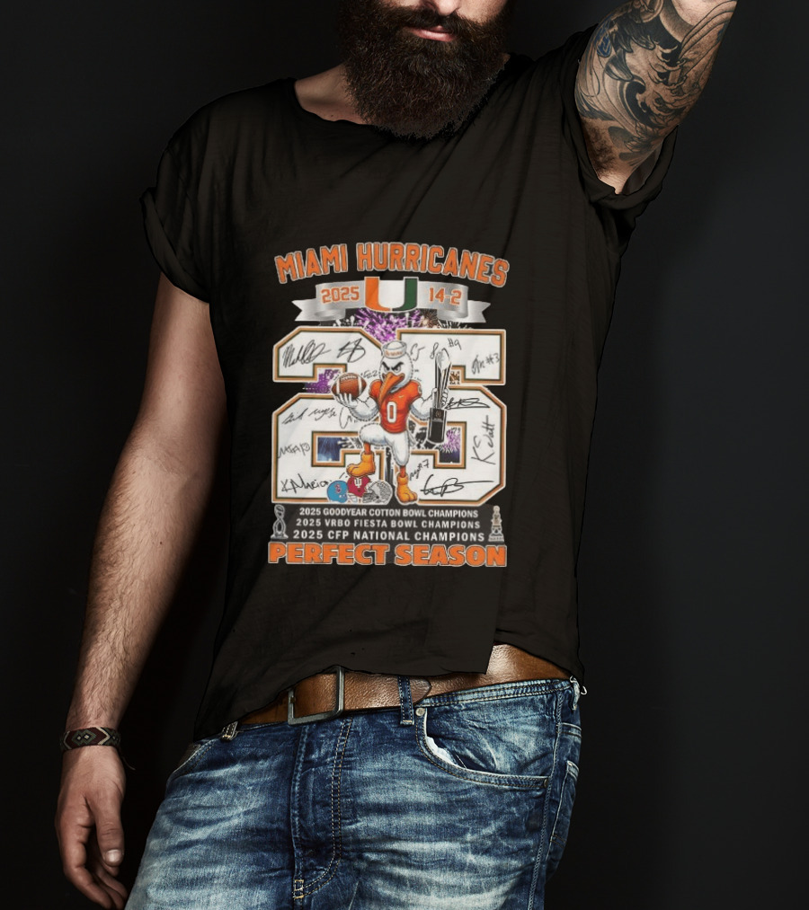 Miami Hurricanes 2025 Perfect Season Cotton Fiesta Bowl CFP Champions T-Shirt