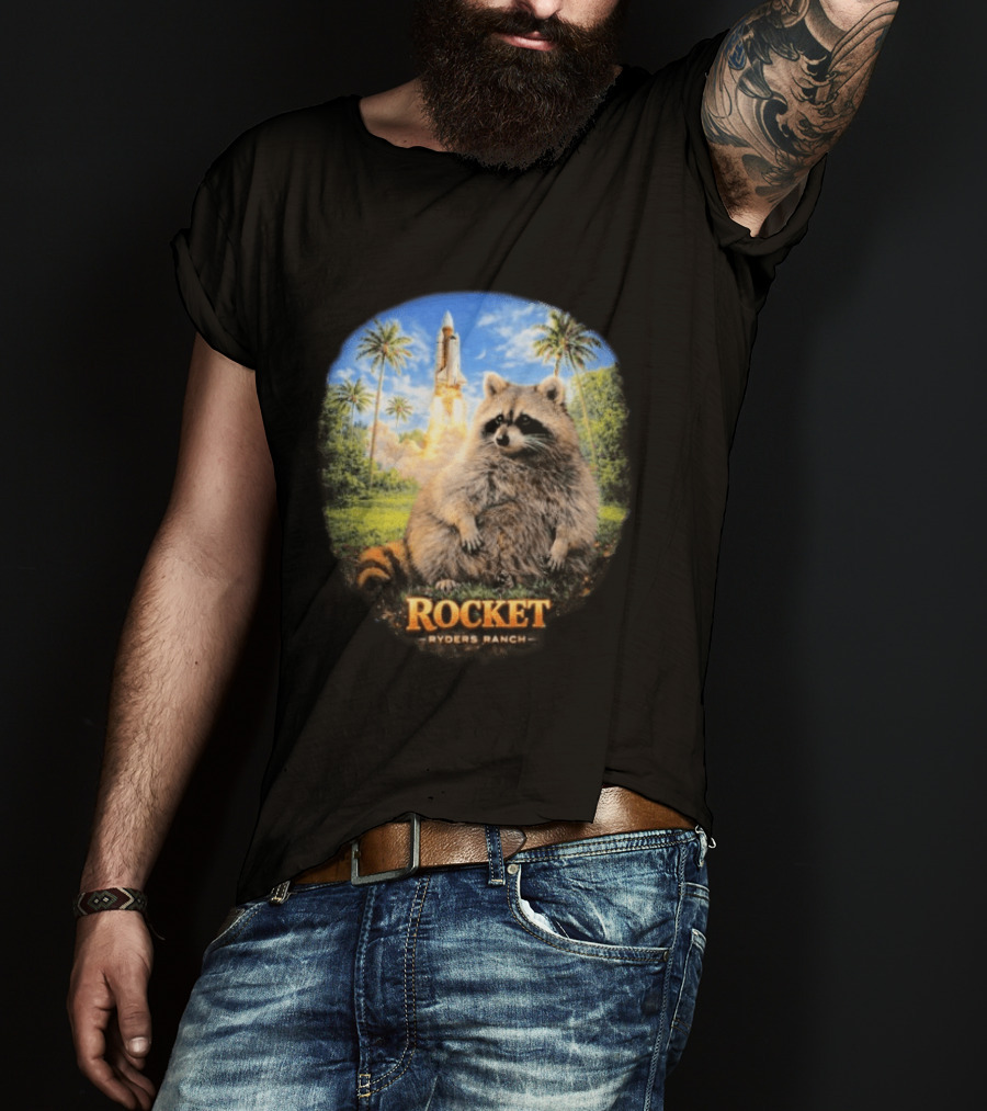 Rocket Raccoon Space Launch Tylernolantattoos Ryders Ranch T-Shirt