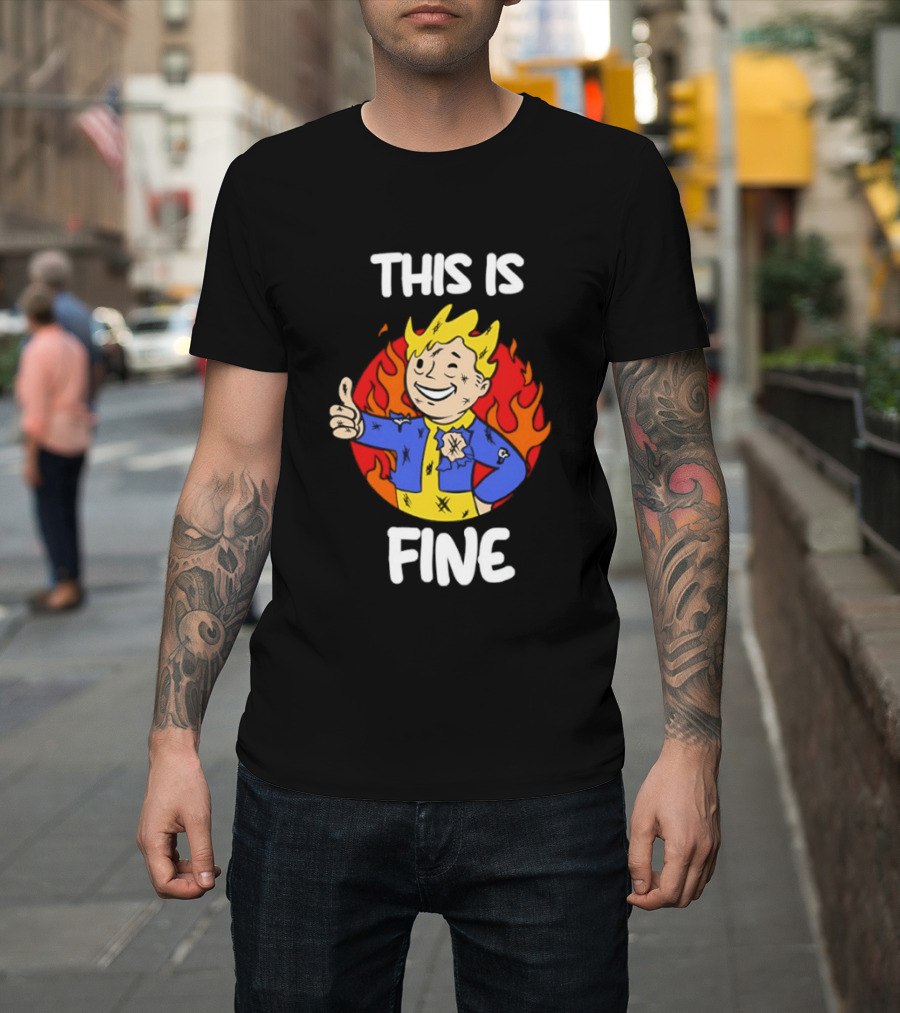This Is Fine Vault Boy Thumbs Up Fire T-Shirt