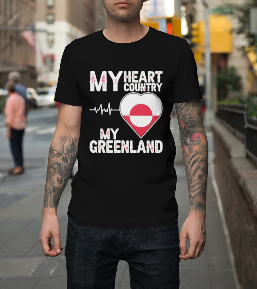 My Heart Country Heartbeat My Greenland Flag Love T-Shirt