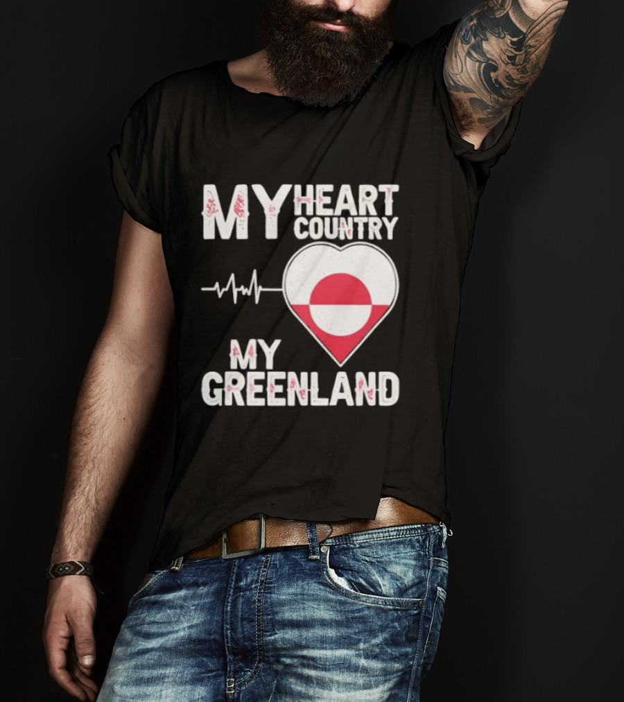 My Heart Country Heartbeat My Greenland Flag Love T-Shirt