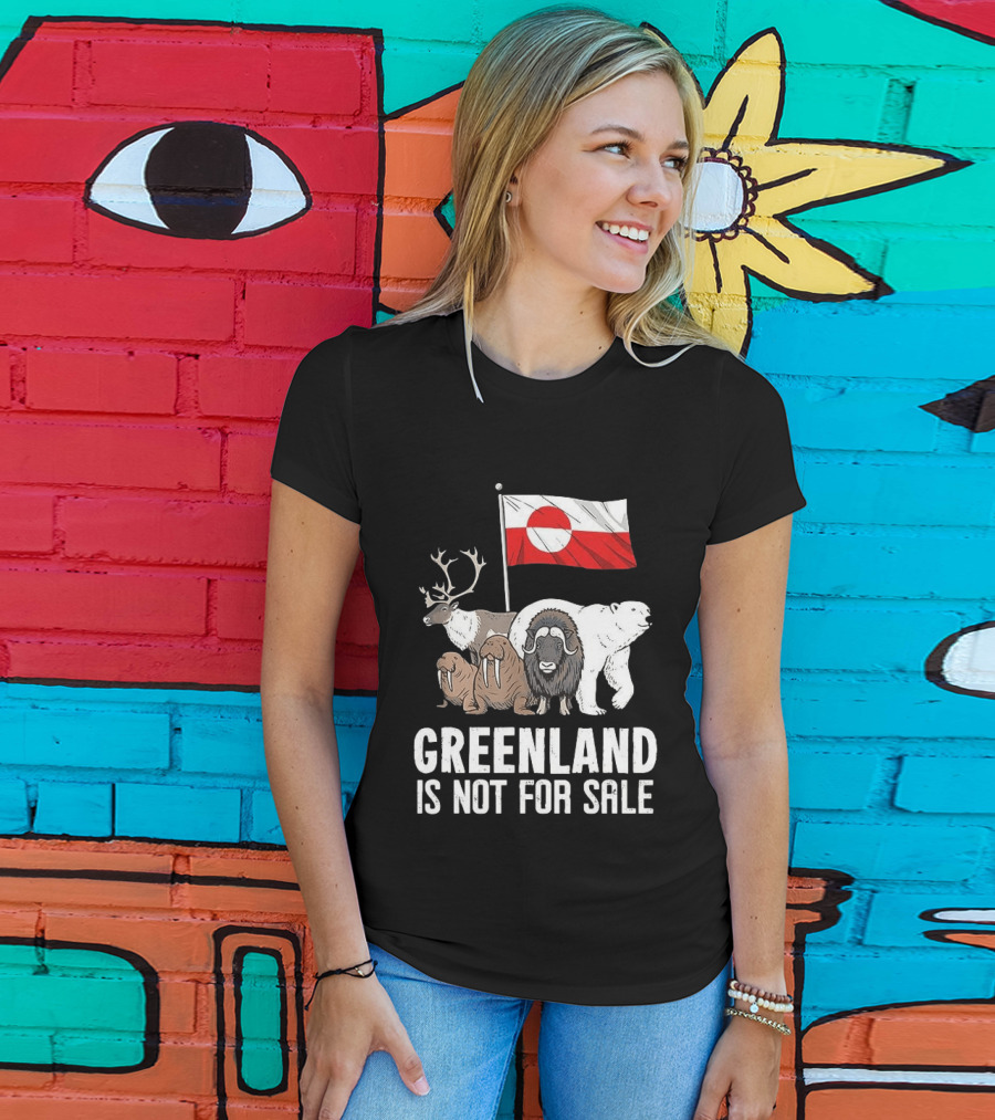 Greenland Wildlife And Flag With Reindeer Walrus Polar Bear Boasting Local Pride T-Shirt