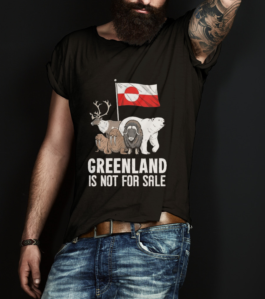 Greenland Wildlife And Flag With Reindeer Walrus Polar Bear Boasting Local Pride T-Shirt