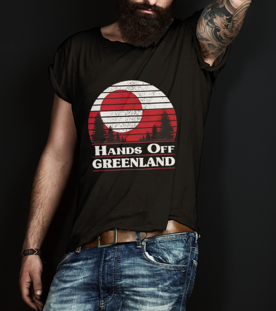 Hands Off Greenland Red And White Retro Pine Trees T-Shirt