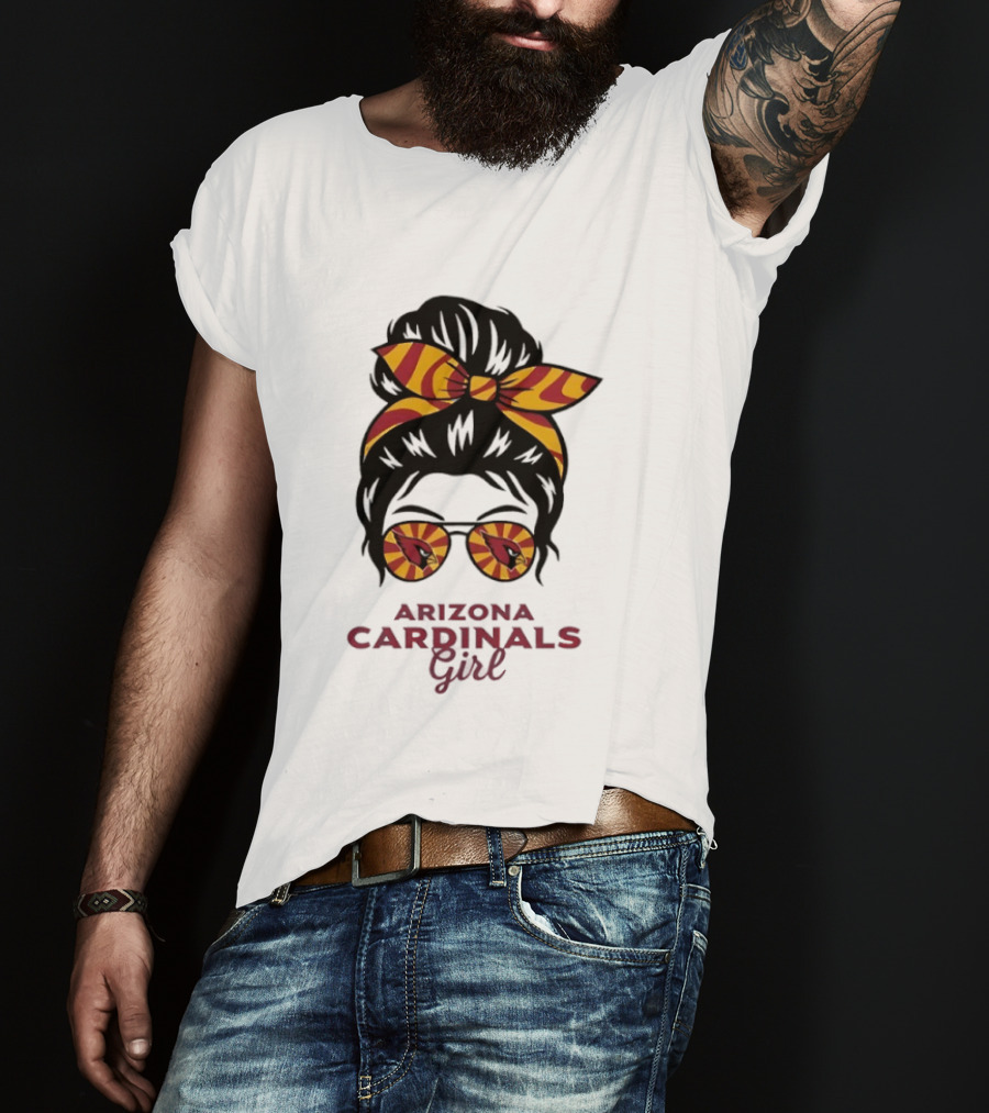 Arizona Cardinals Girl Messy Bun Glasses Vintage Sports Fan T-Shirt