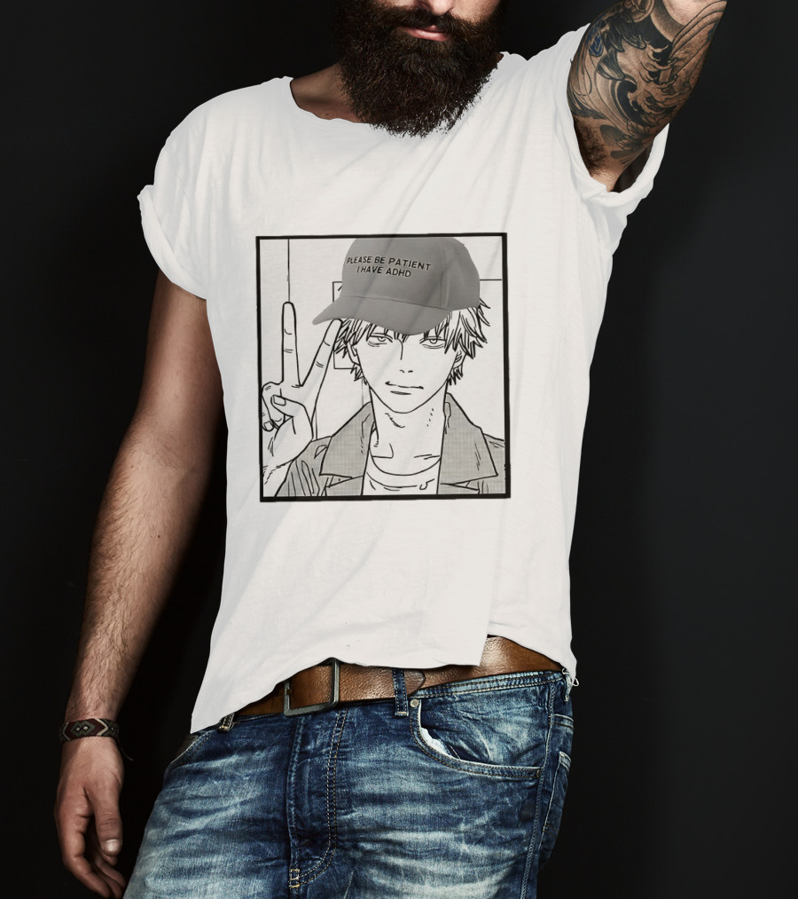 Denji Chainsaw Man Please Be Patient I Have ADHD Peace Sign T-Shirt