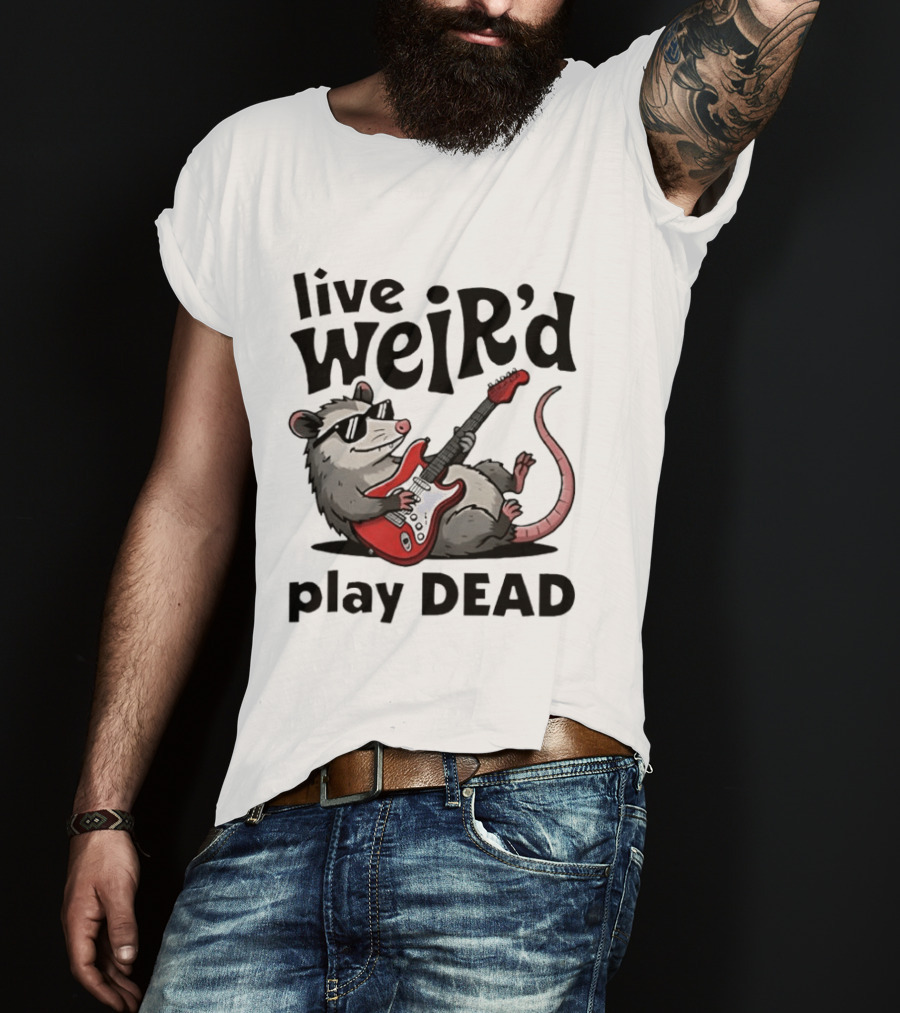 Live Weird Play Dead Opossum Electric Guitar T-Shirt