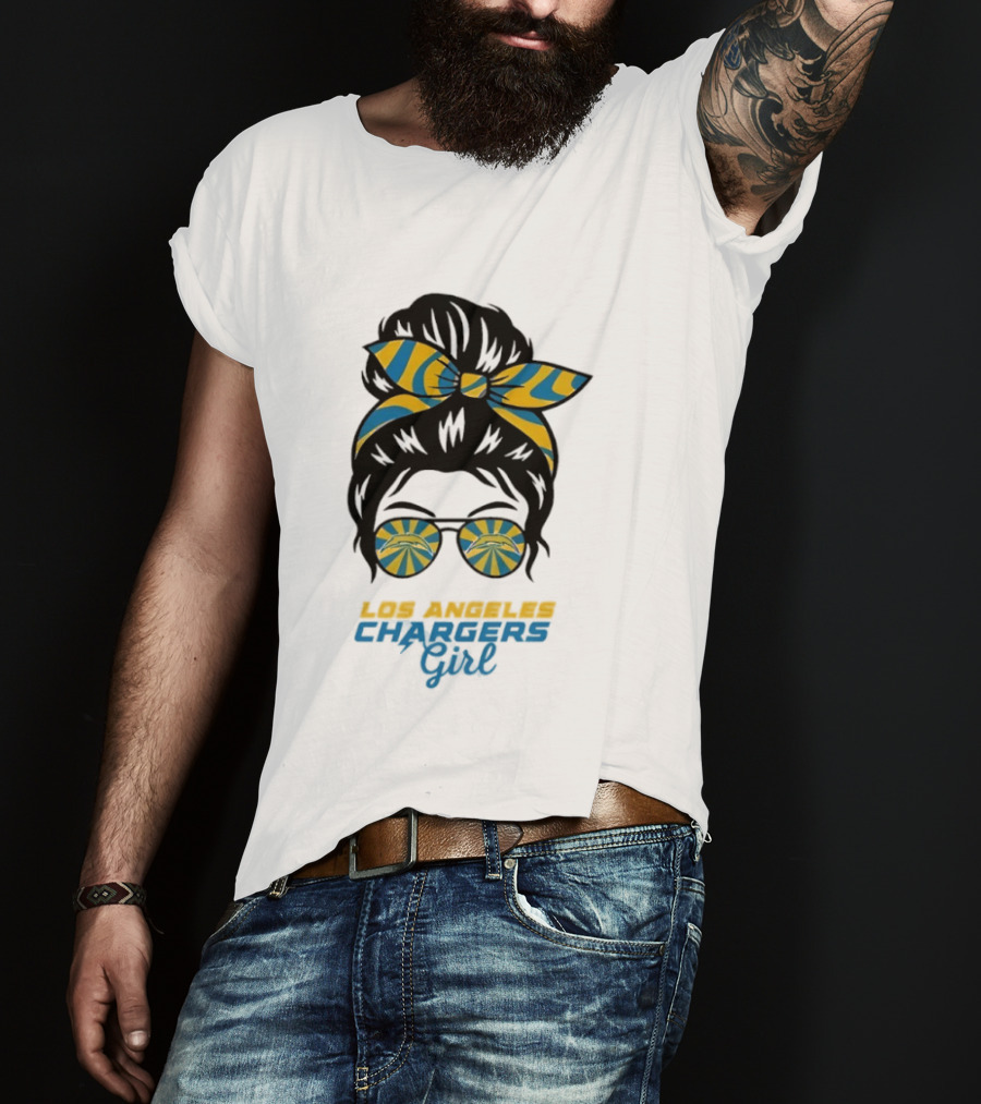 Messy Bun Glasses Los Angeles Chargers Girl T-Shirt