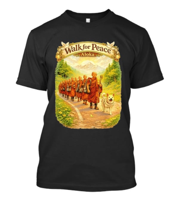 Walk For Peace Aloka Monks With Dog In Nature Trail T-Shirt