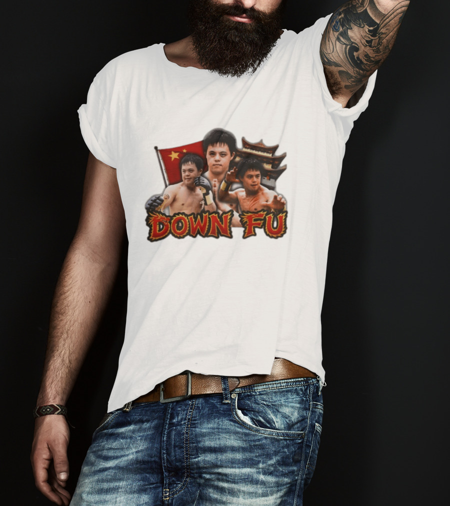 Down Fu Martial Arts Style With Fighters And Chinese Pagoda T-Shirt