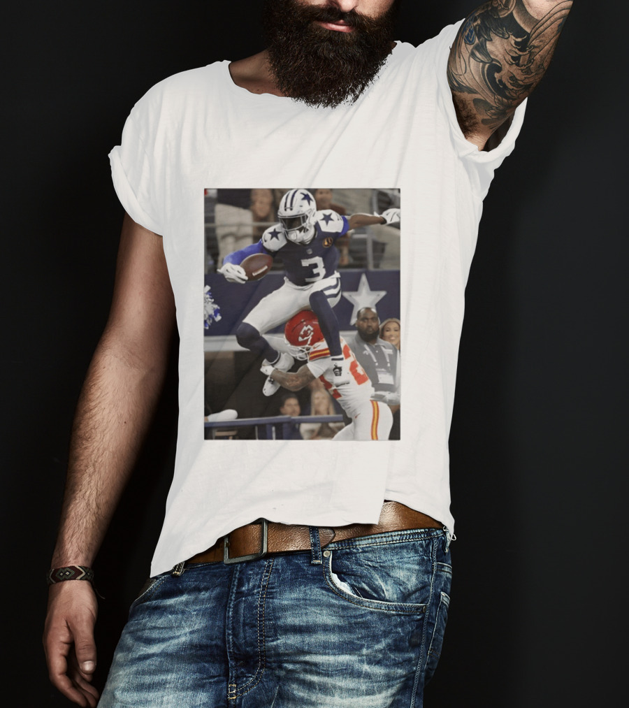 Football Leap Dallas Vs Kansas Royals Dynamic Action T-Shirt