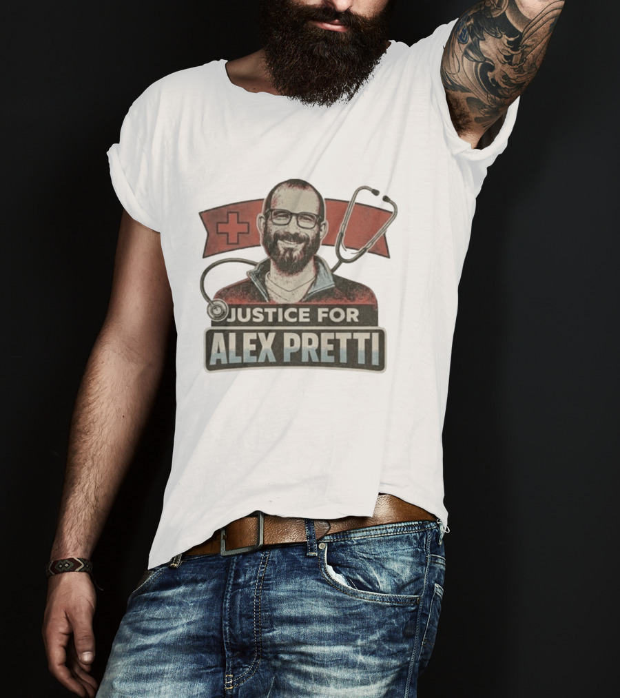 Justice For Alex Pretti Minneapolis ICU Nurse Memorial Red Cross Stethoscope T-Shirt