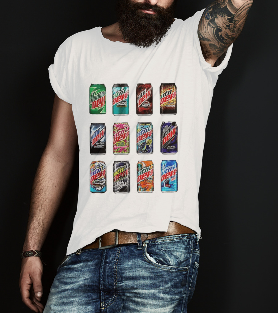 Mountain Dew Soda Flavors Black Label Code Red Voltage Spark Typhoon Pitch Black Baja Blast T-Shirt