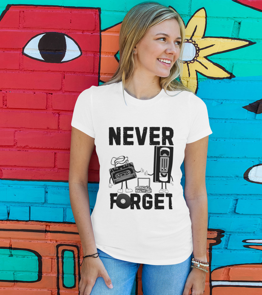 Never Forget Cassette VHS Floppy Nostalgia Music Media T-Shirt