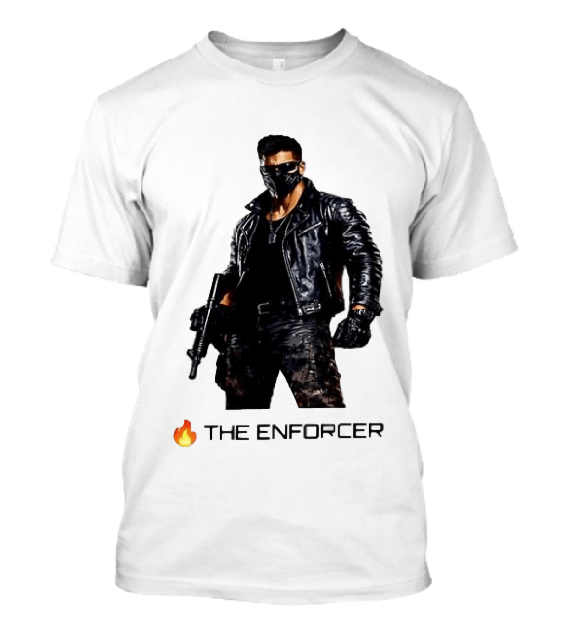 The Enforcer Leather Jacket Warrior With Mask And Fire T-Shirt