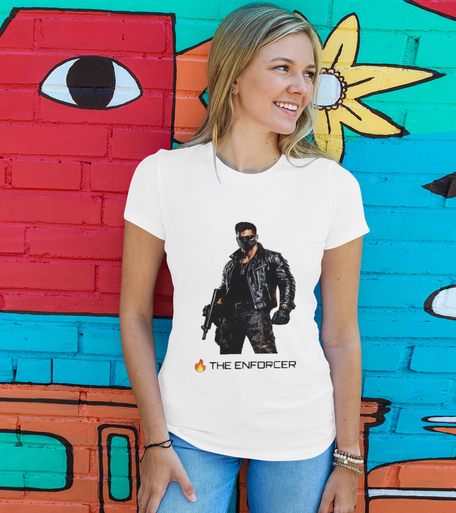 The Enforcer Leather Jacket Warrior With Mask And Fire T-Shirt