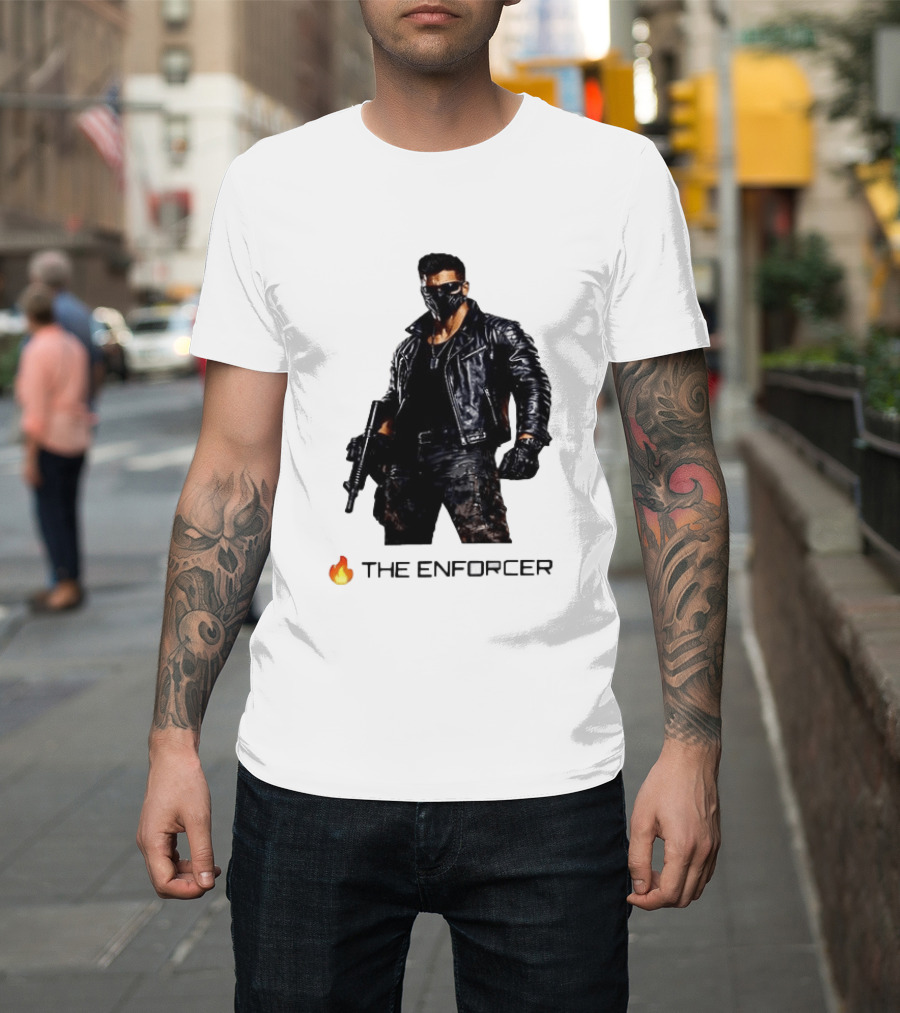 The Enforcer Leather Jacket Warrior With Mask And Fire T-Shirt