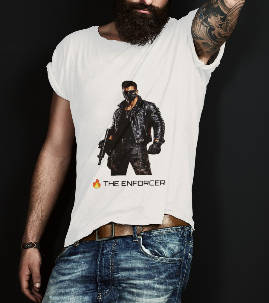 The Enforcer Leather Jacket Warrior With Mask And Fire T-Shirt