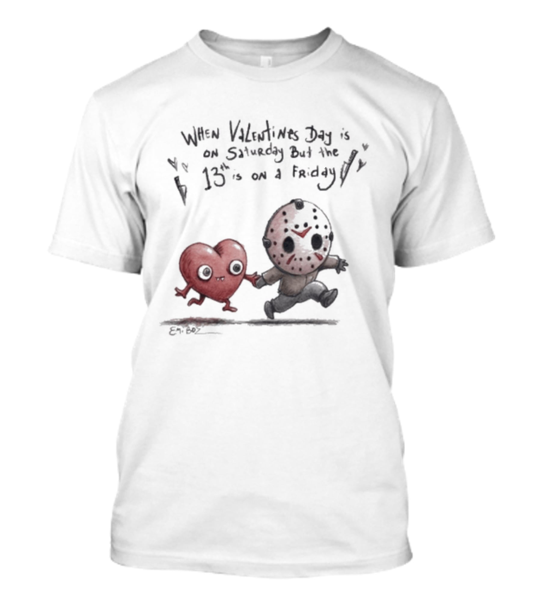 When Valentines Day Is On Saturday And The 13th Is On Friday Cartoon Heart And Masked T-Shirt