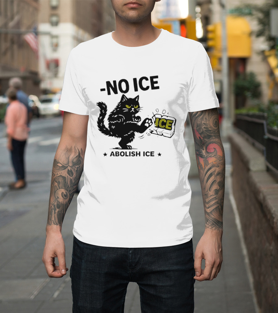 Black Cat No Ice Abolish ICE T-Shirt