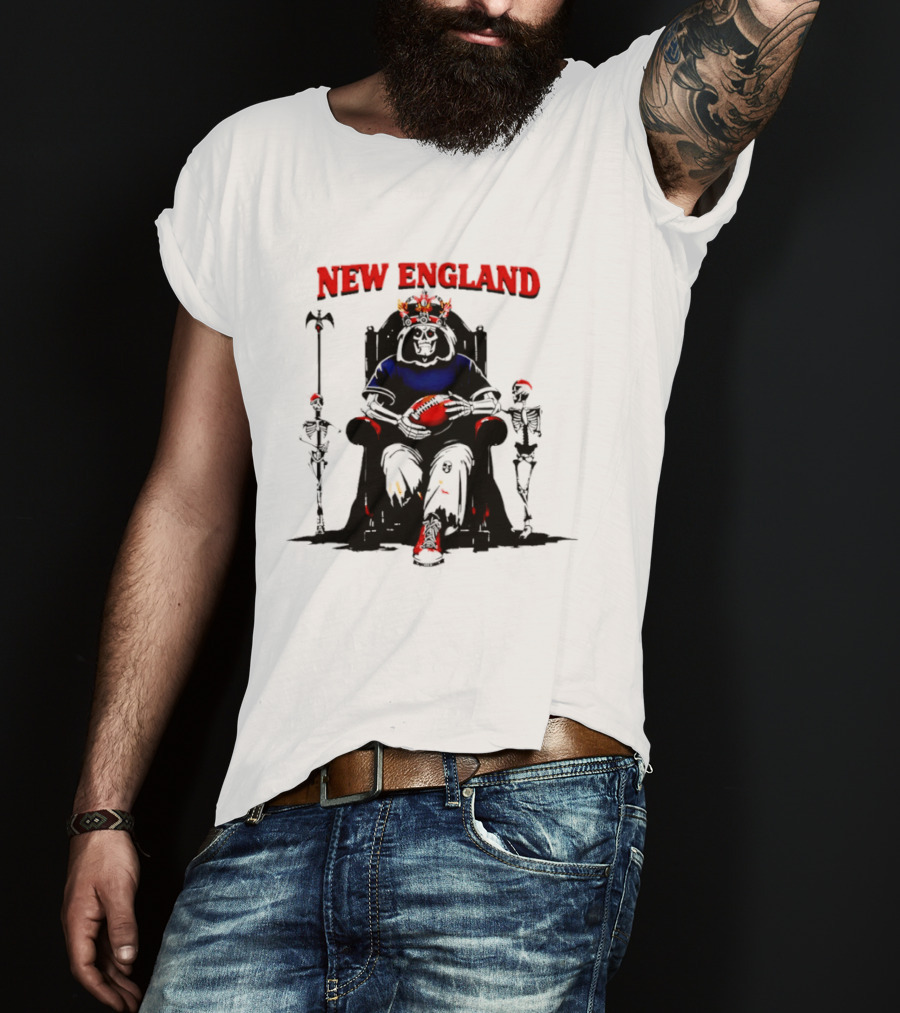 New England Skeletal Football Monarch Sitting On A Throne With Staff T-Shirt