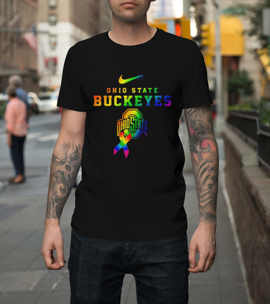 Ohio State Buckeyes Rainbow Logo Fight Cancer In All T-Shirt
