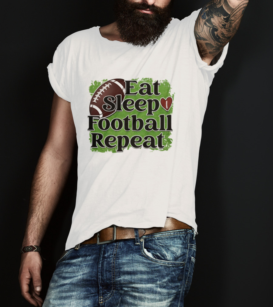 Eat Sleep Football Repeat Heart Football T-Shirt