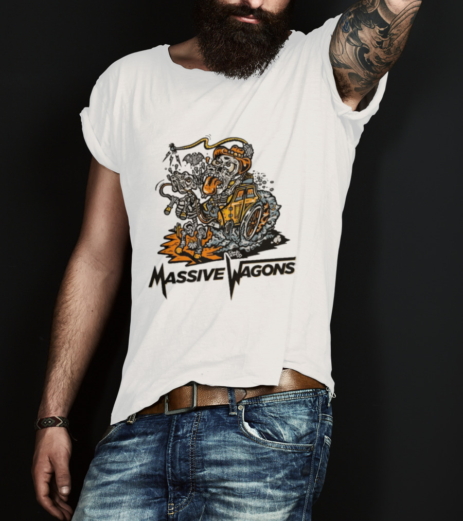 Massive Wagons Skeleton Cowboy In Car T-Shirt