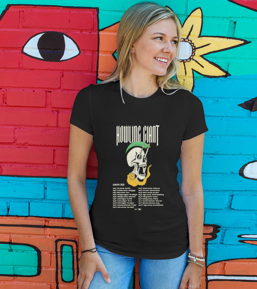 Howling Giant Europe 2026 Tour Dates Skull Skeleton Orion Sun Club Dates T-Shirt