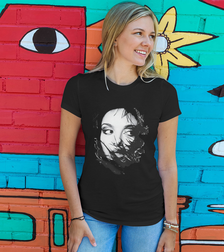 Jade Face Mysterious Gaze Black And White Brushstroke T-Shirt