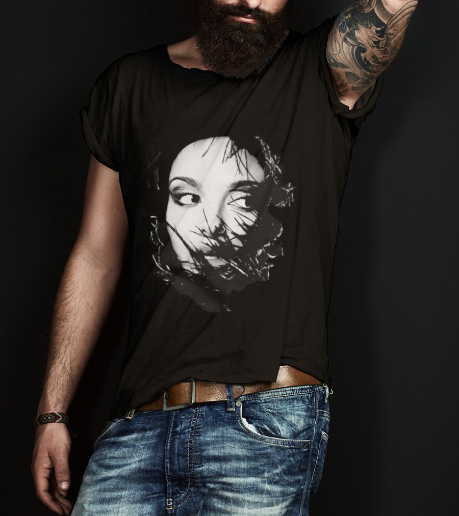 Jade Face Mysterious Gaze Black And White Brushstroke T-Shirt