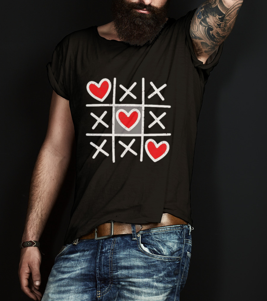 Tic Tac Toe XO Hearts Love Valentine Day Red Heart Crosses T-Shirt