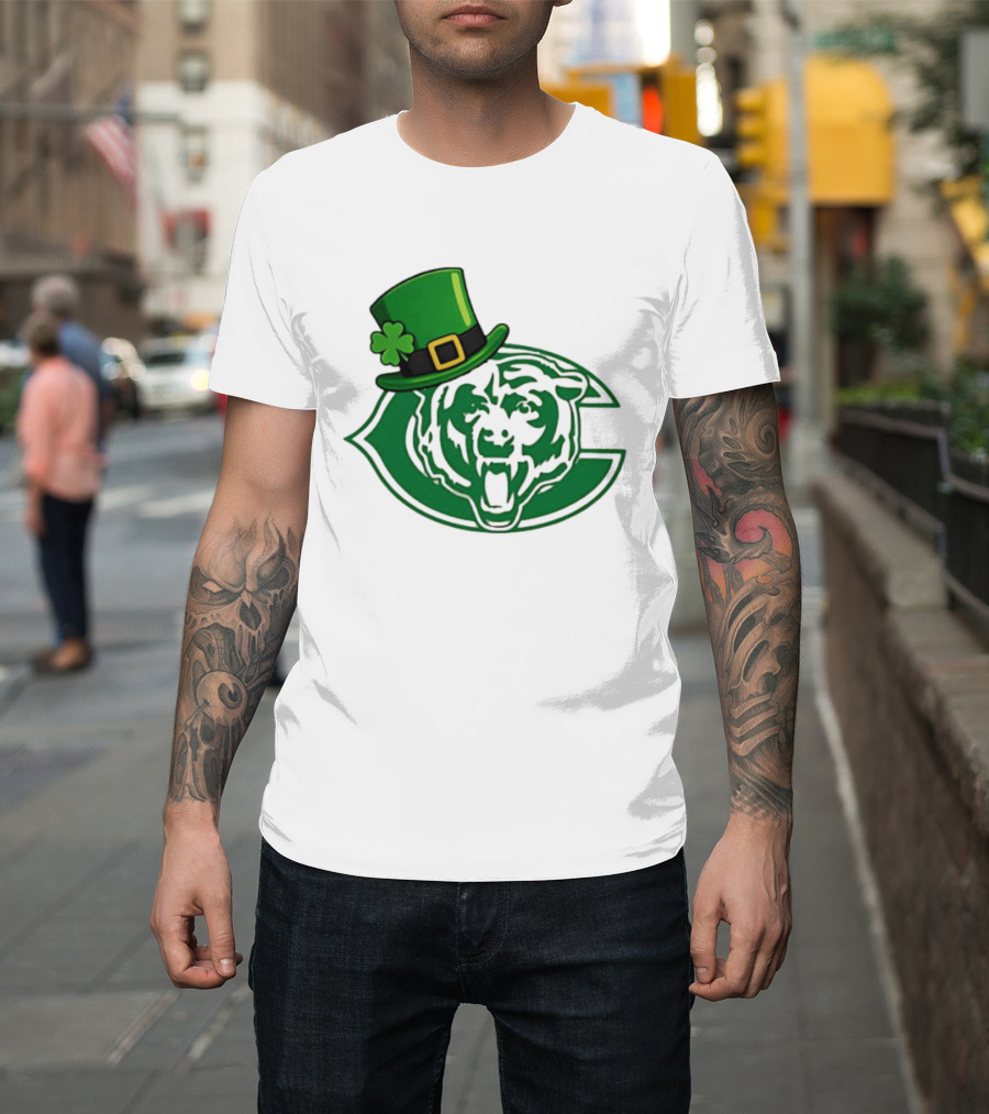 Chicago Bears St Patrick's Day Green Logo With Irish Hat T-Shirt