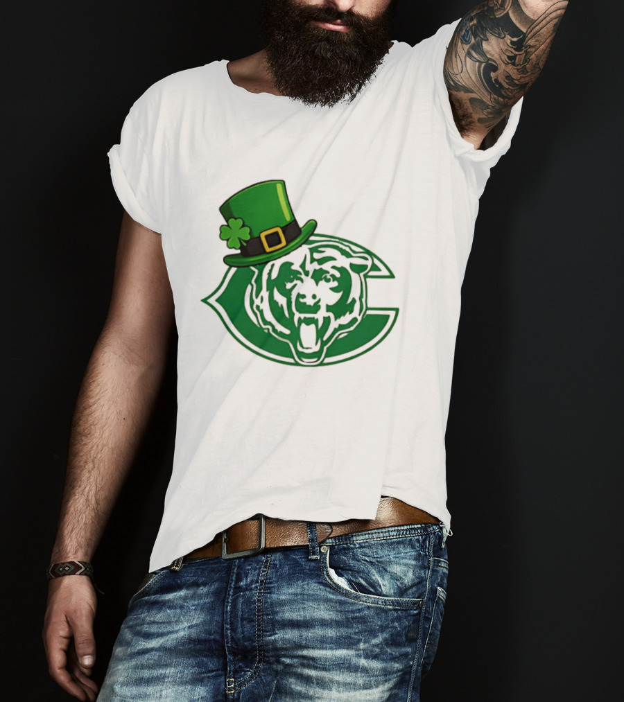 Chicago Bears St Patrick's Day Green Logo With Irish Hat T-Shirt
