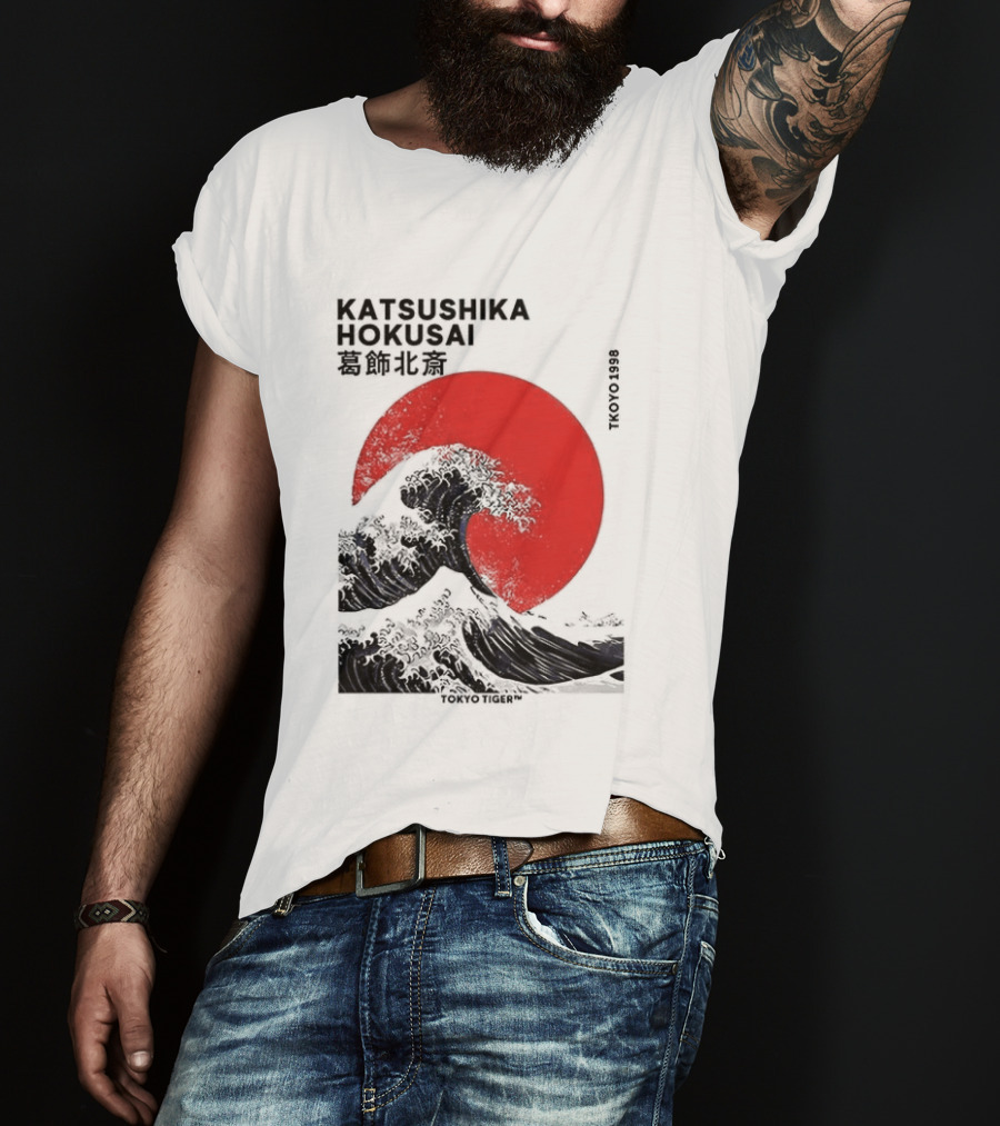 Katsushika Hokusai The Great Wave And Red Sun Japanese Ukiyo E T-Shirt