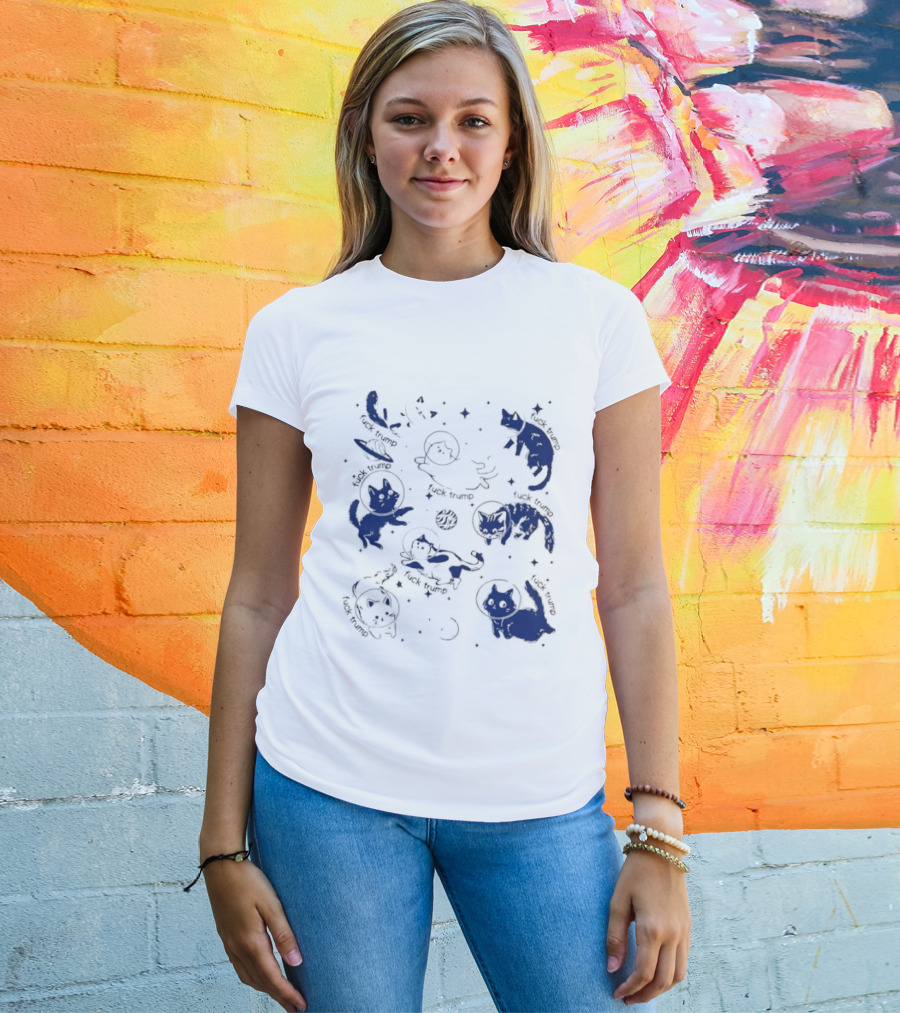 Subtle FDT Cats In Space Stars Orbit And Floating Shapes T-Shirt