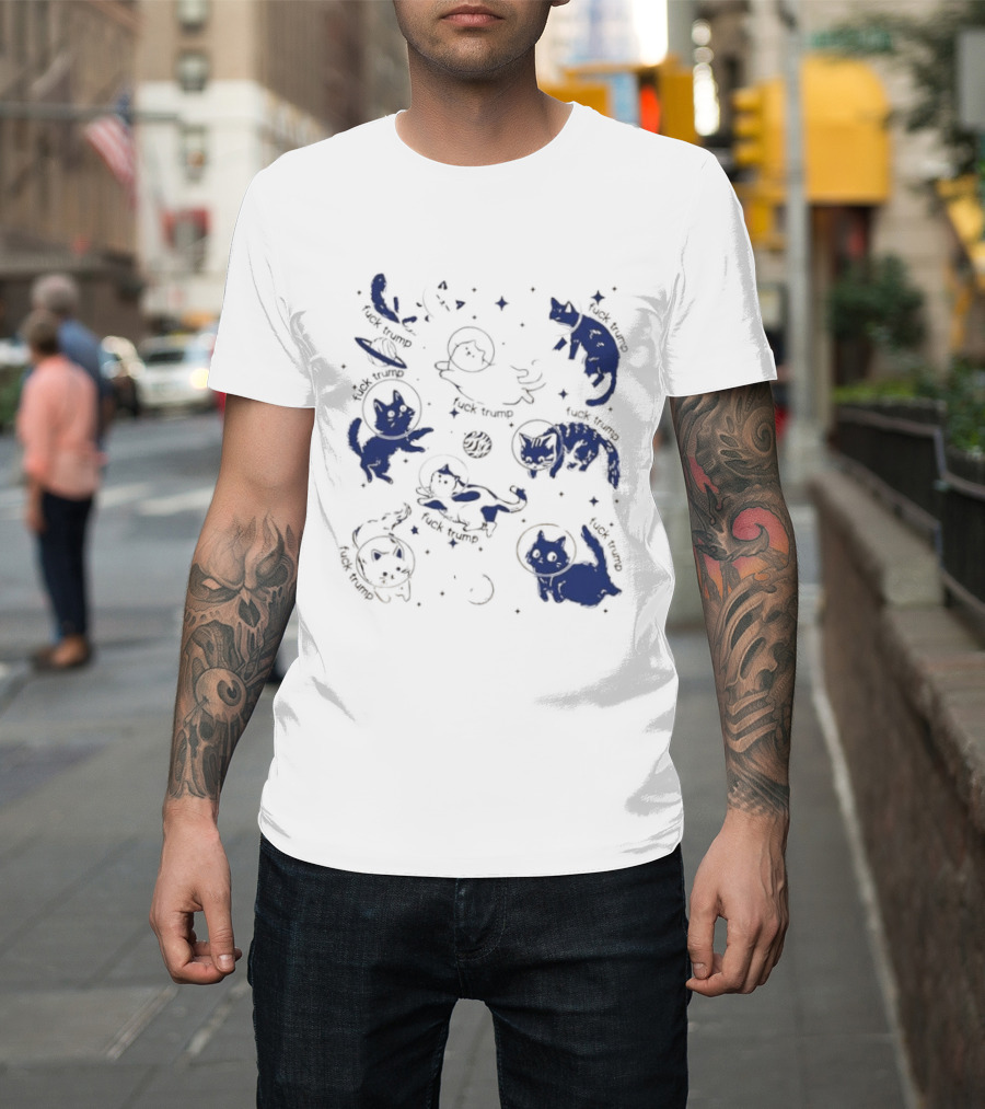 Subtle FDT Cats In Space Stars Orbit And Floating Shapes T-Shirt