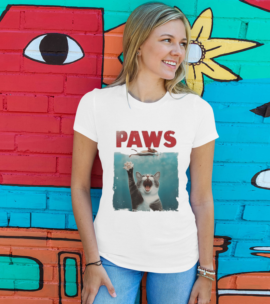 Paws Cat Chasing Mouse Playful Kitten Humor T-Shirt
