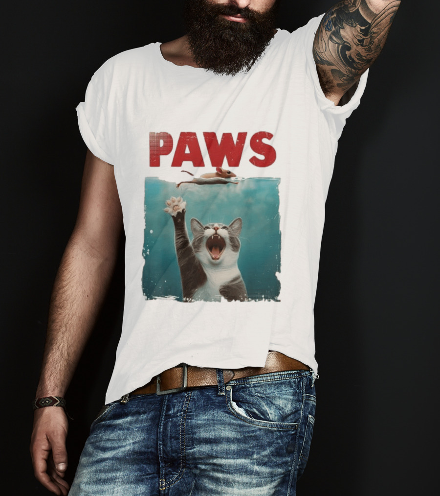 Paws Cat Chasing Mouse Playful Kitten Humor T-Shirt