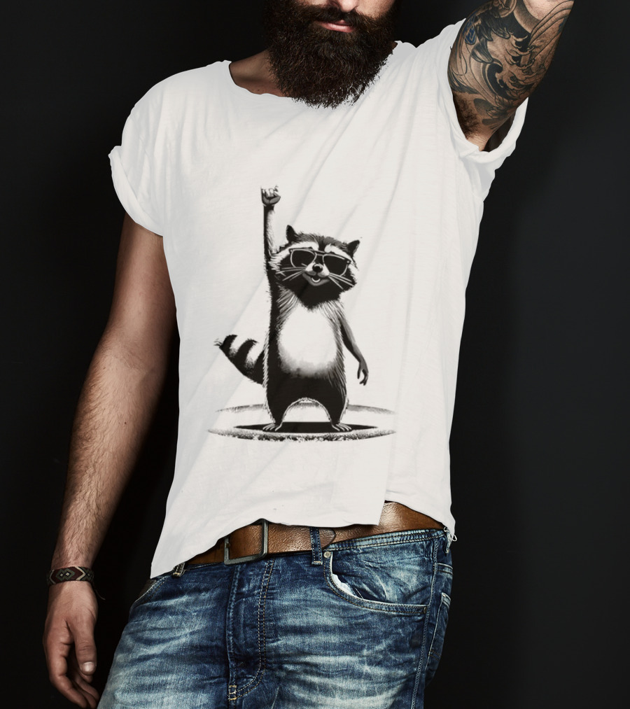 Raccoon Rock Music Animal Silhouette Jazz Hands Pose T-Shirt